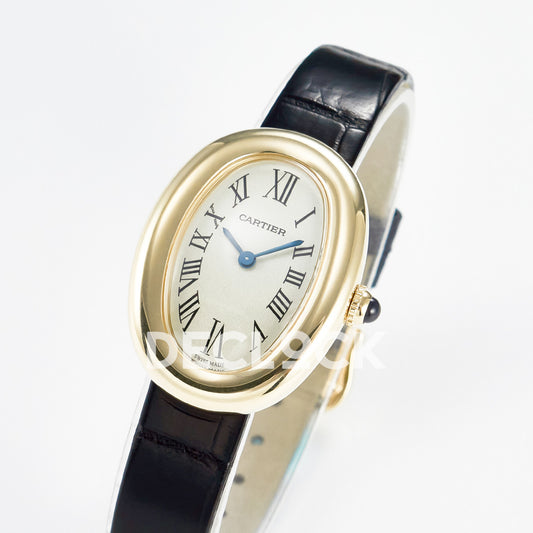 Cartier Baignoire Yellow Gold Plated 31x23mm Black Leather DRF Swiss Quartz