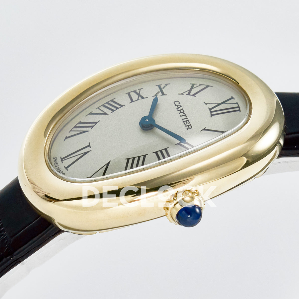 Cartier Baignoire Yellow Gold Plated 31x23mm Black Leather DRF Swiss Quartz