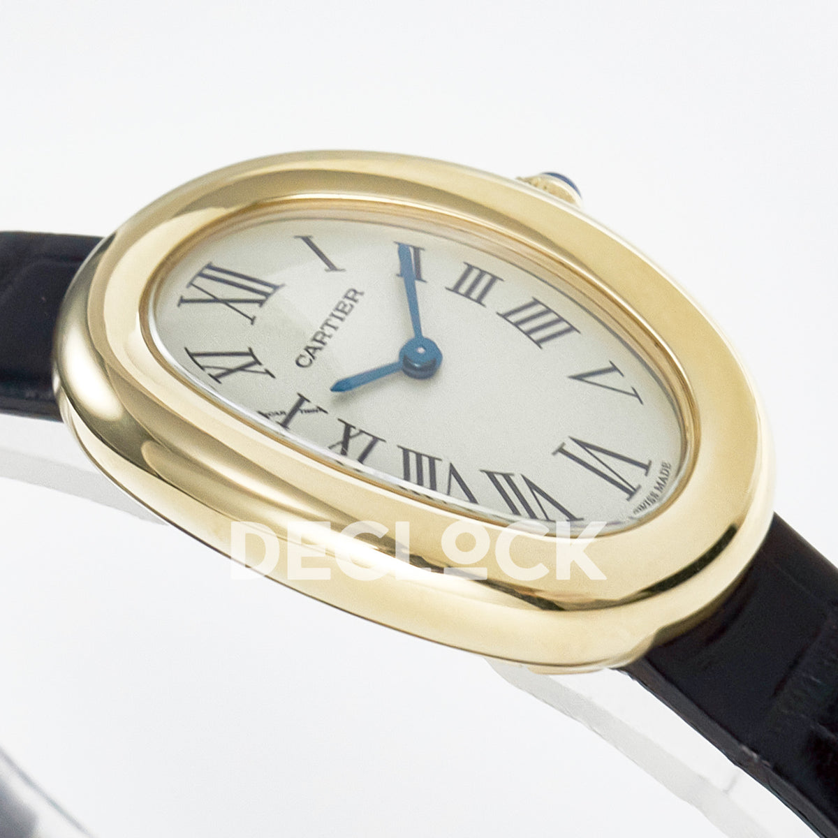 Cartier Baignoire Yellow Gold Plated 31x23mm Black Leather DRF Swiss Quartz