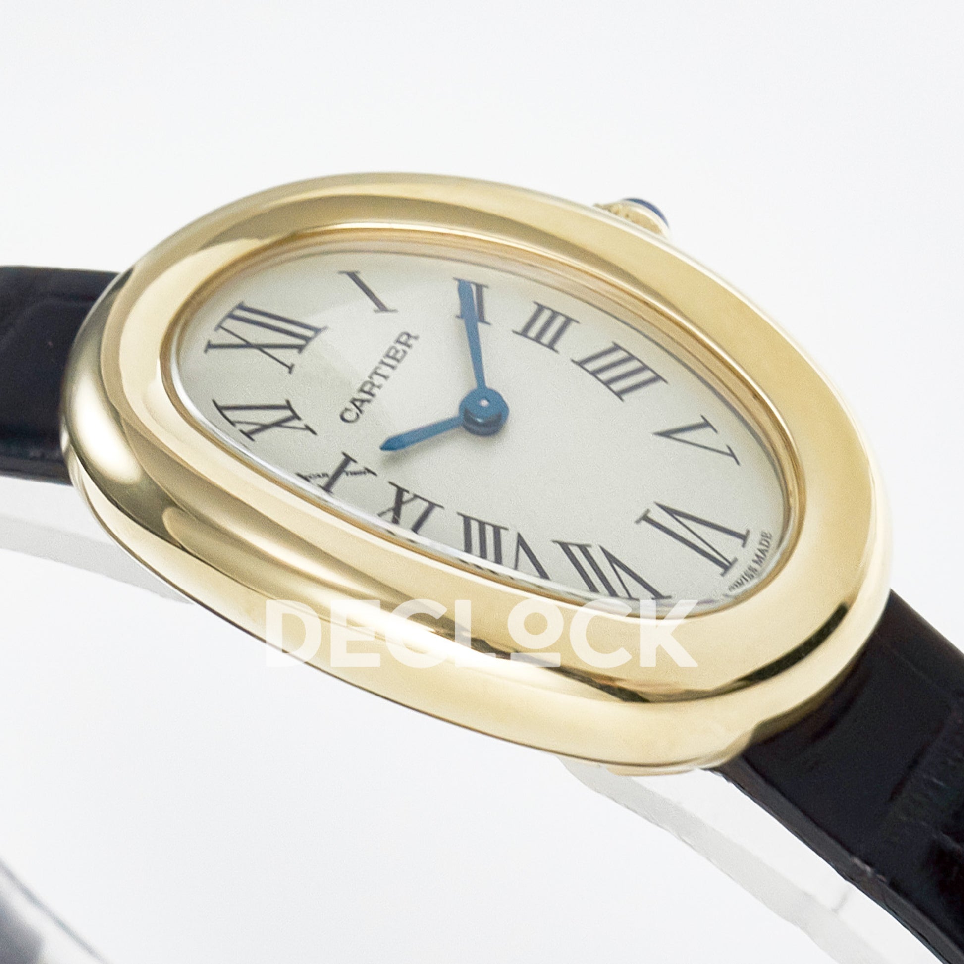 Cartier Baignoire Yellow Gold Plated 31x23mm Black Leather DRF Swiss Quartz