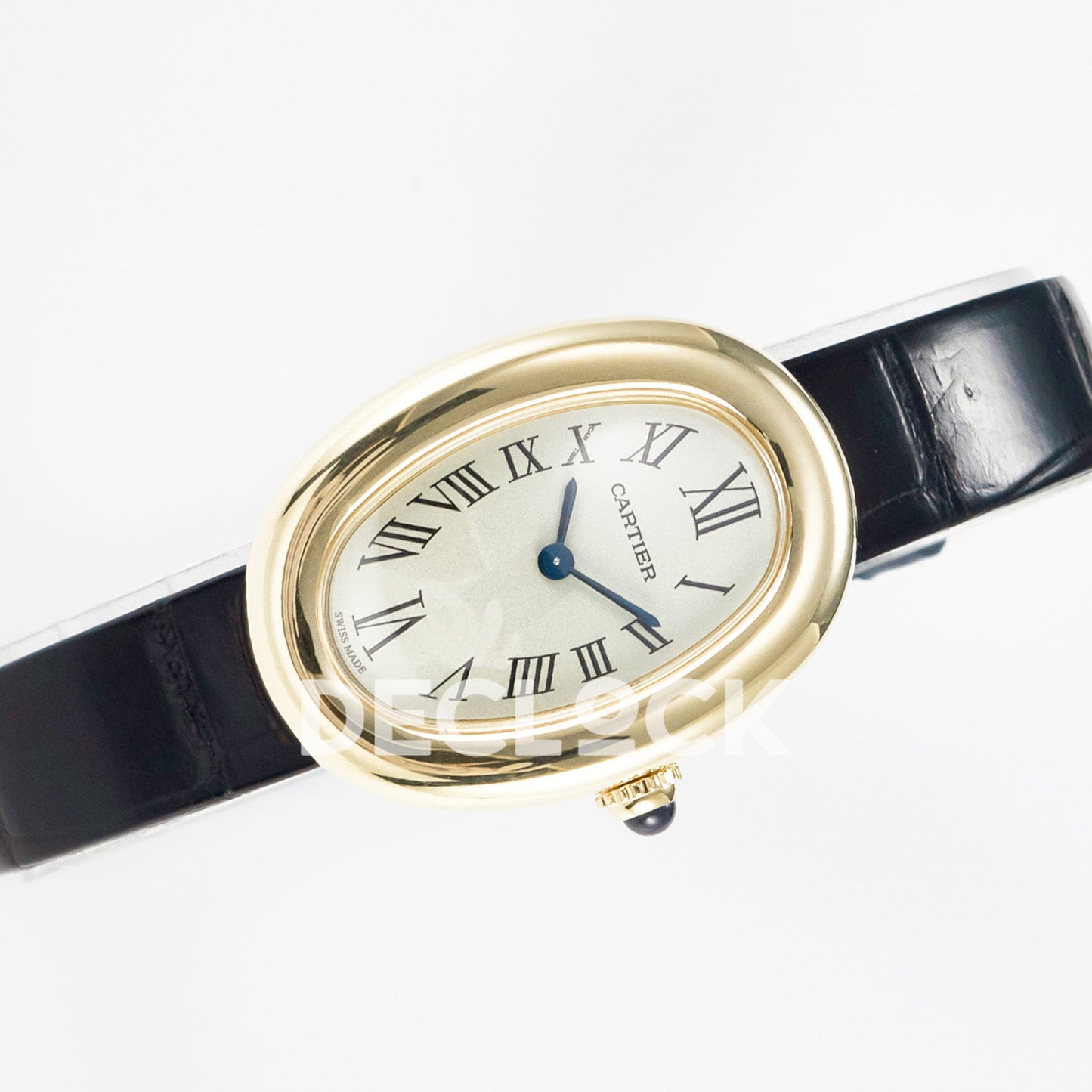 Cartier Baignoire Yellow Gold Plated 31x23mm Black Leather DRF Swiss Quartz