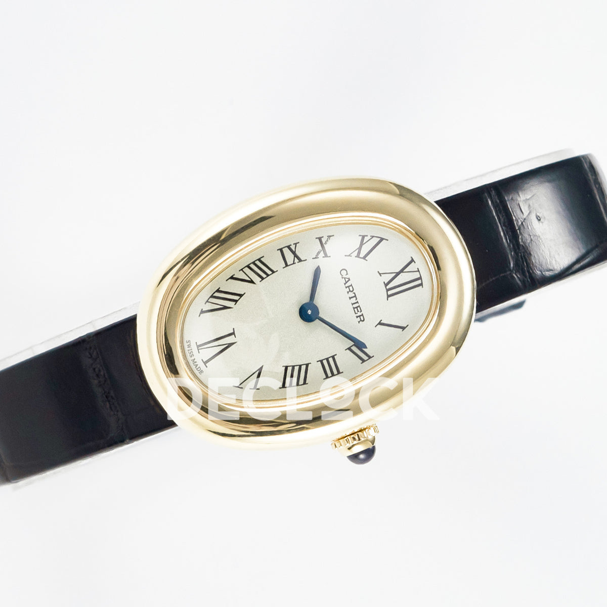 Cartier Baignoire Yellow Gold Plated 31x23mm Black Leather DRF Swiss Quartz