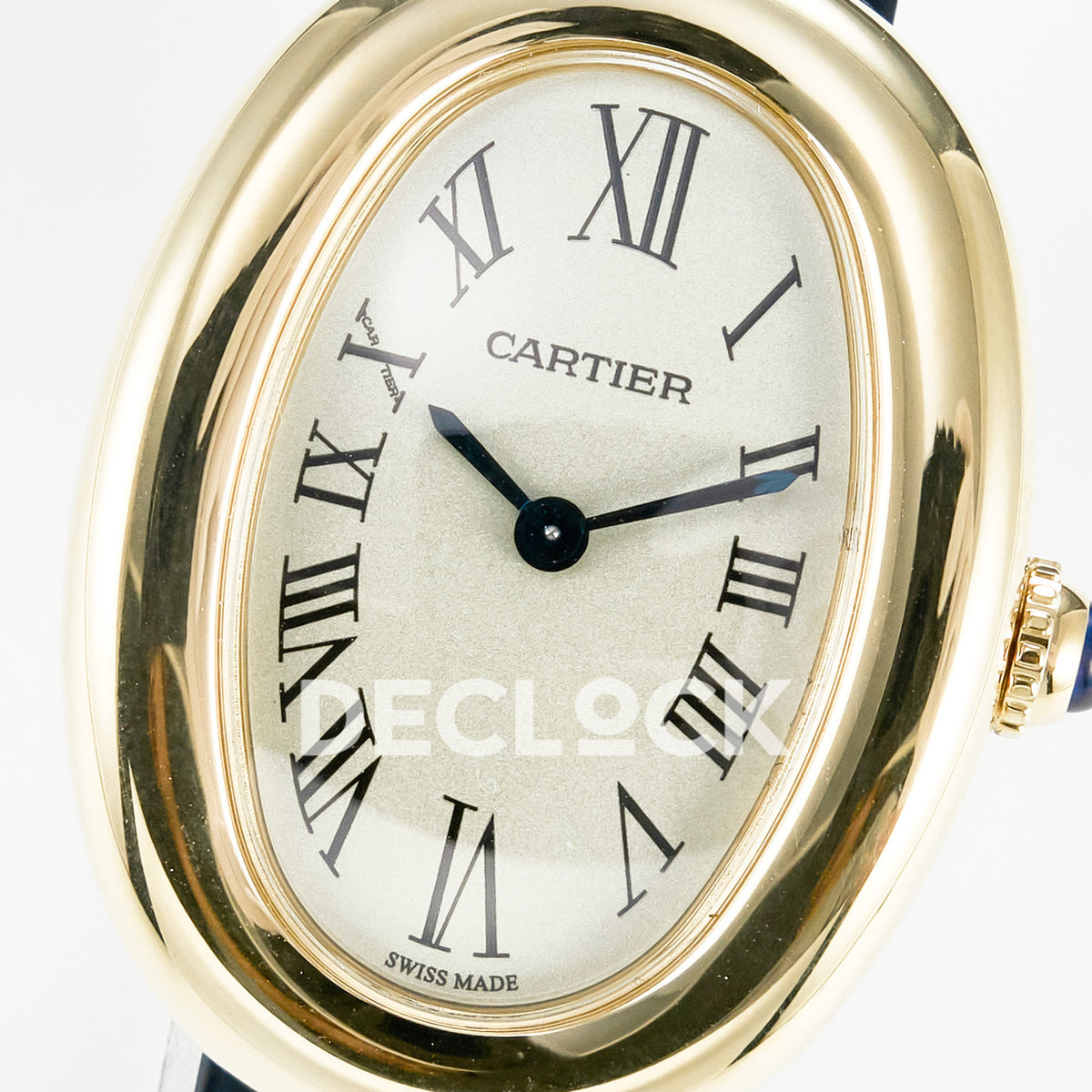 Cartier Baignoire Yellow Gold Plated 31x23mm Black Leather DRF Swiss Quartz
