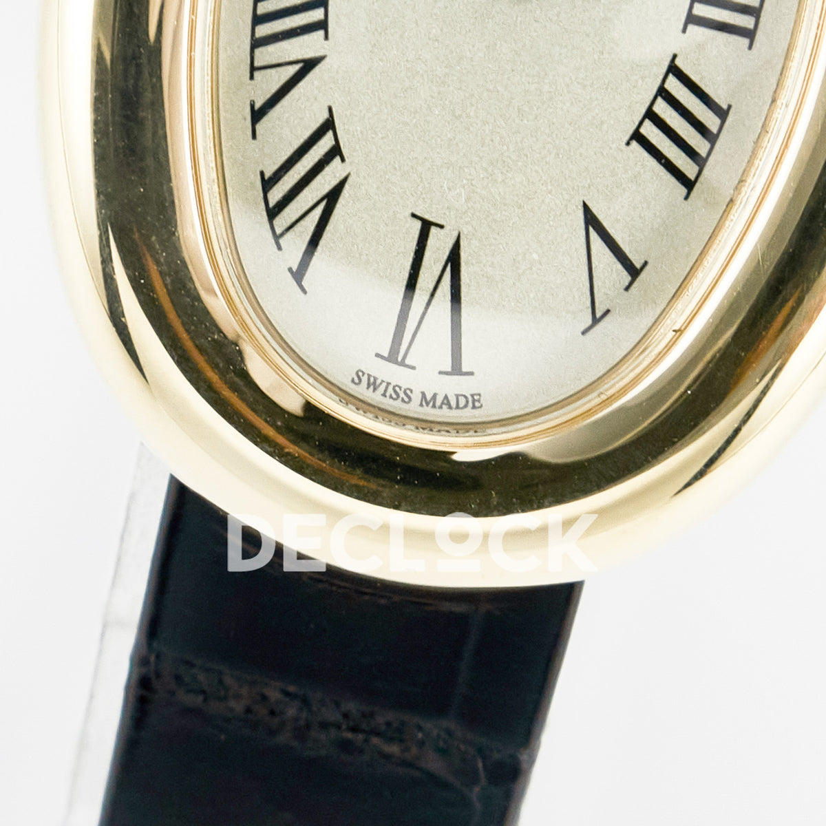 Cartier Baignoire Yellow Gold Plated 31x23mm Black Leather DRF Swiss Quartz