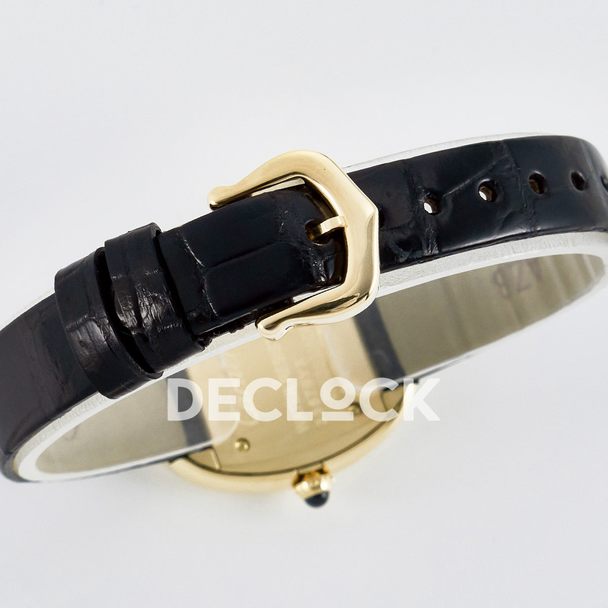 Cartier Baignoire Yellow Gold Plated 31x23mm Black Leather DRF Swiss Quartz