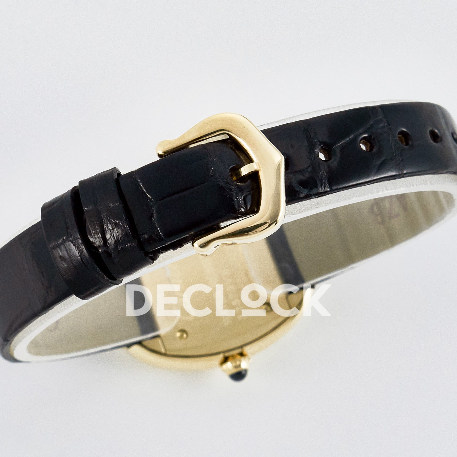 Cartier Baignoire Yellow Gold Plated 31x23mm Black Leather DRF Swiss Quartz