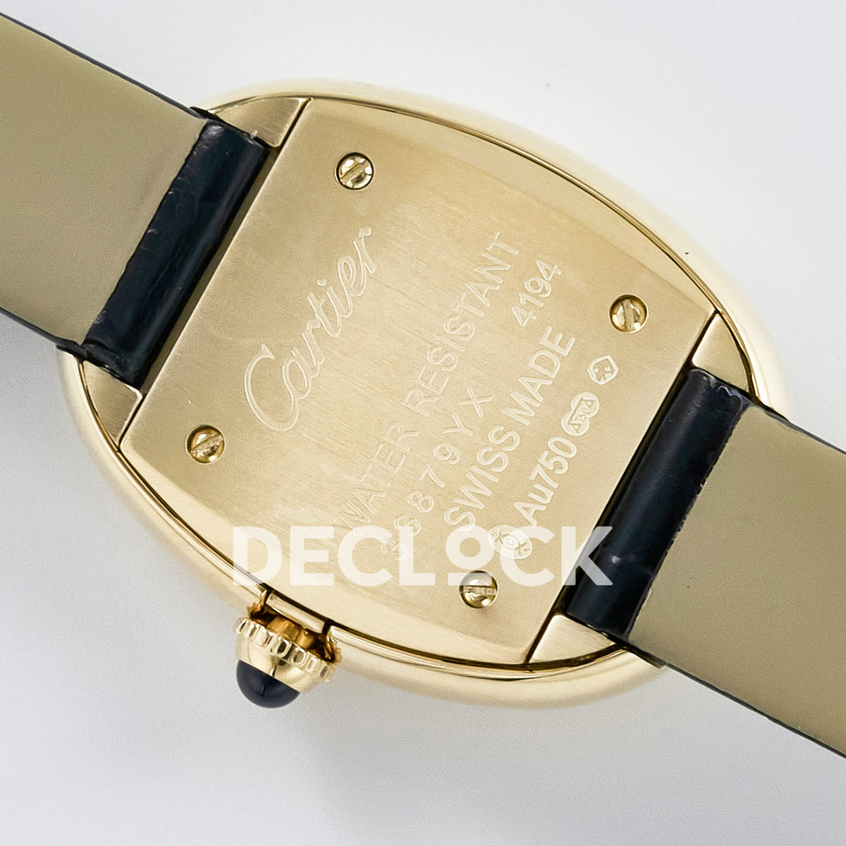 Cartier Baignoire Yellow Gold Plated 31x23mm Black Leather DRF Swiss Quartz
