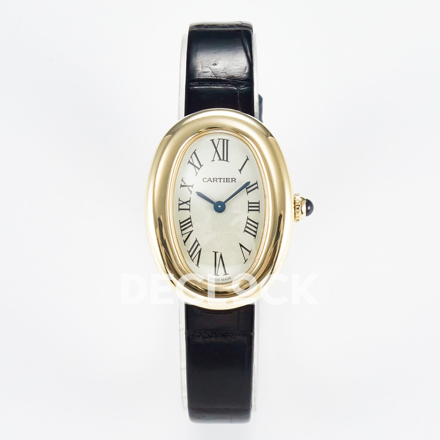 Cartier Baignoire Yellow Gold Plated 31x23mm Black Leather DRF Swiss Quartz