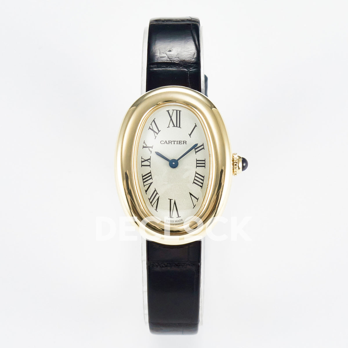Cartier Baignoire Yellow Gold Plated 31x23mm Black Leather DRF Swiss Quartz