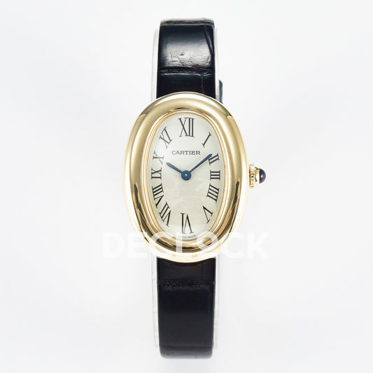 Cartier Baignoire Yellow Gold Plated 31x23mm Black Leather DRF Swiss Quartz