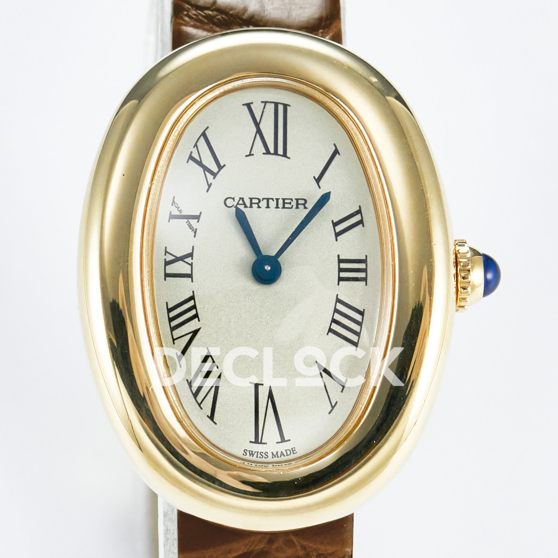 Cartier Baignoire Yellow Gold Plated 31x23mm Brown Leather DRF Swiss Quartz