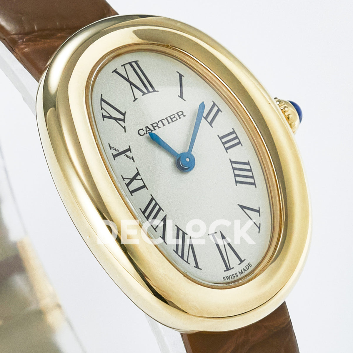 Cartier Baignoire Yellow Gold Plated 31x23mm Brown Leather DRF Swiss Quartz