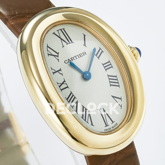 Cartier Baignoire Yellow Gold Plated 31x23mm Brown Leather DRF Swiss Quartz