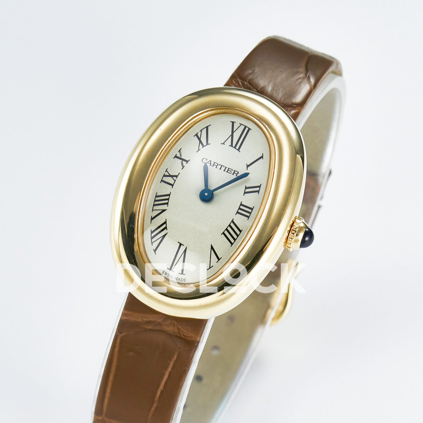 Cartier Baignoire Yellow Gold Plated 31x23mm Brown Leather DRF Swiss Quartz