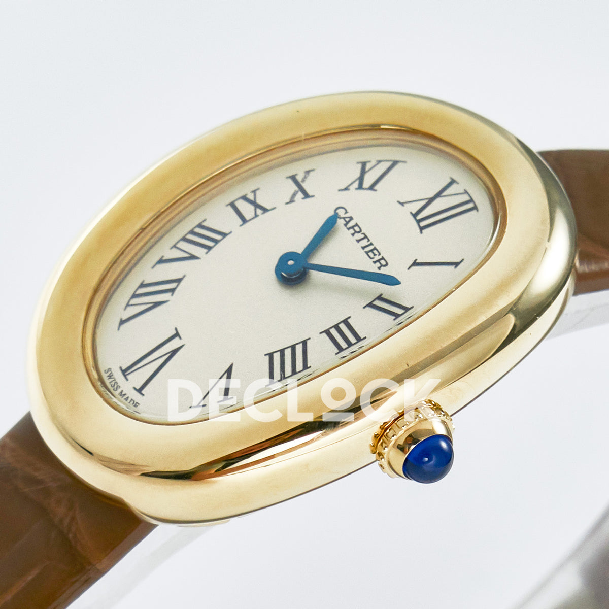 Cartier Baignoire Yellow Gold Plated 31x23mm Brown Leather DRF Swiss Quartz