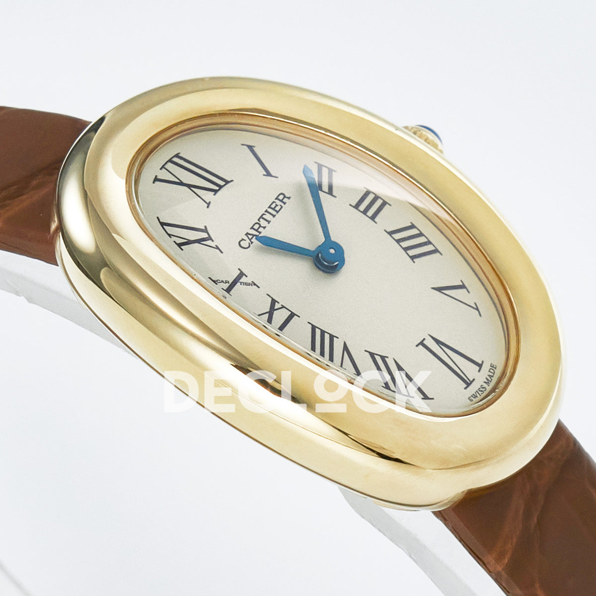 Cartier Baignoire Yellow Gold Plated 31x23mm Brown Leather DRF Swiss Quartz
