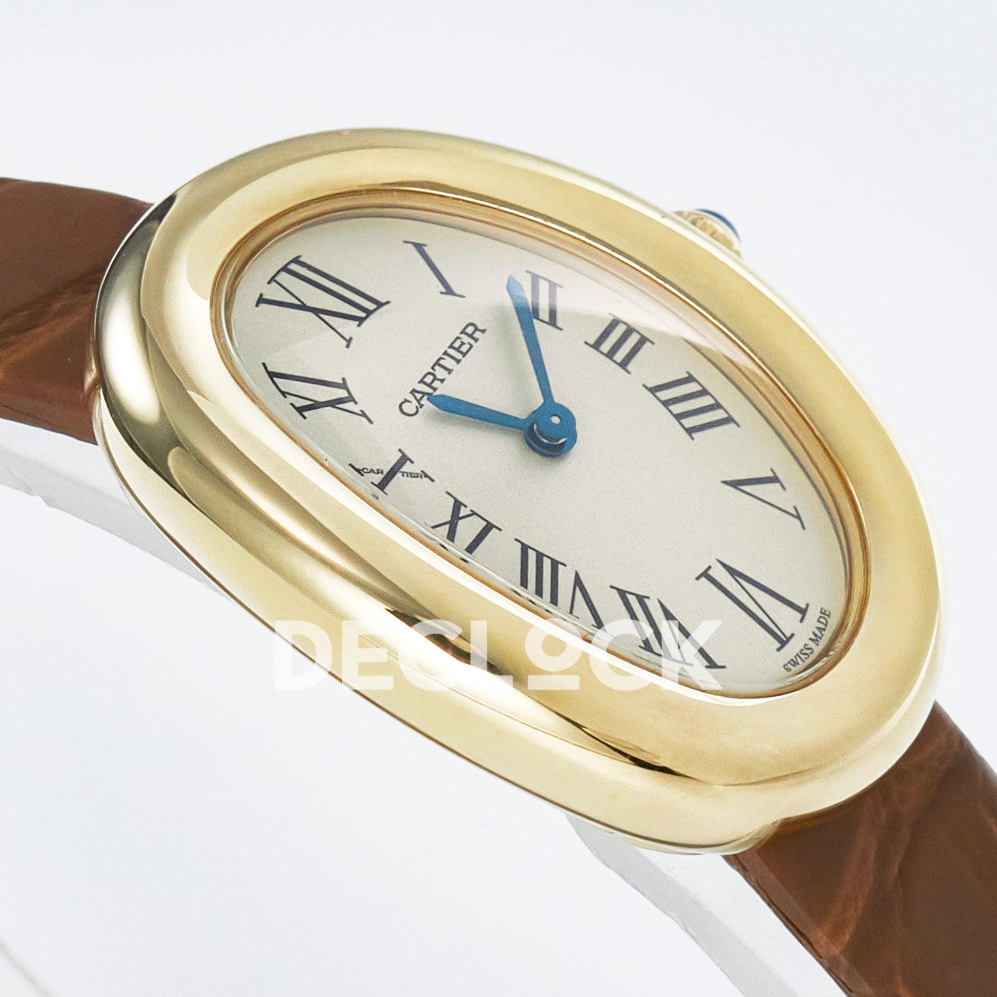 Cartier Baignoire Yellow Gold Plated 31x23mm Brown Leather DRF Swiss Quartz