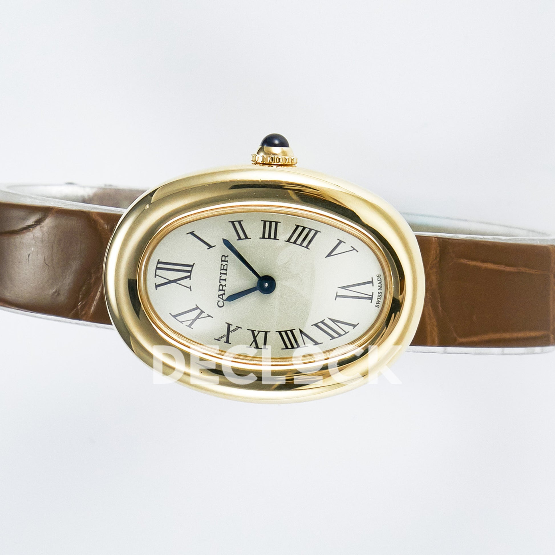 Cartier Baignoire Yellow Gold Plated 31x23mm Brown Leather DRF Swiss Quartz