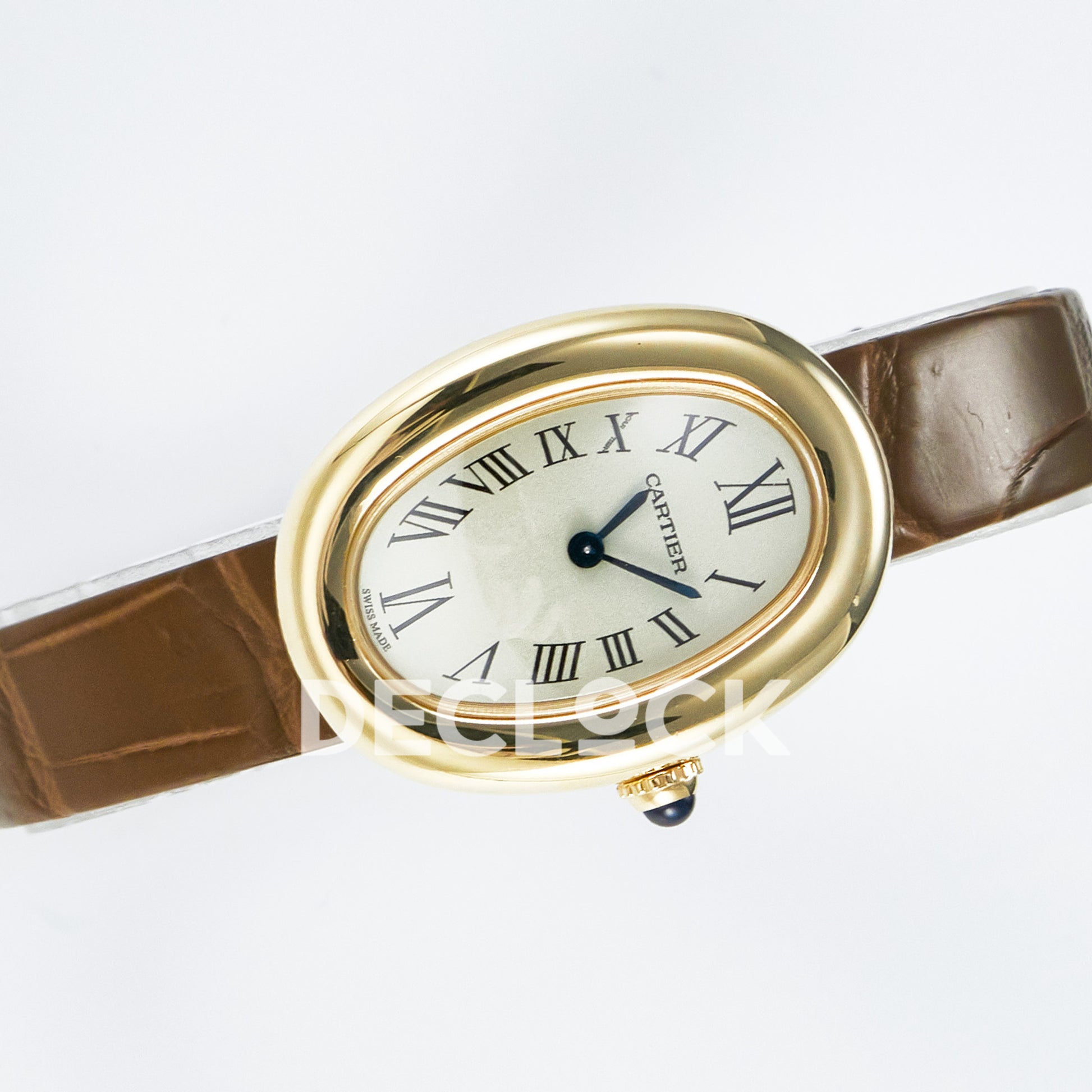 Cartier Baignoire Yellow Gold Plated 31x23mm Brown Leather DRF Swiss Quartz