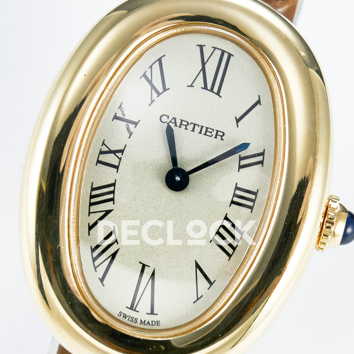 Cartier Baignoire Yellow Gold Plated 31x23mm Brown Leather DRF Swiss Quartz