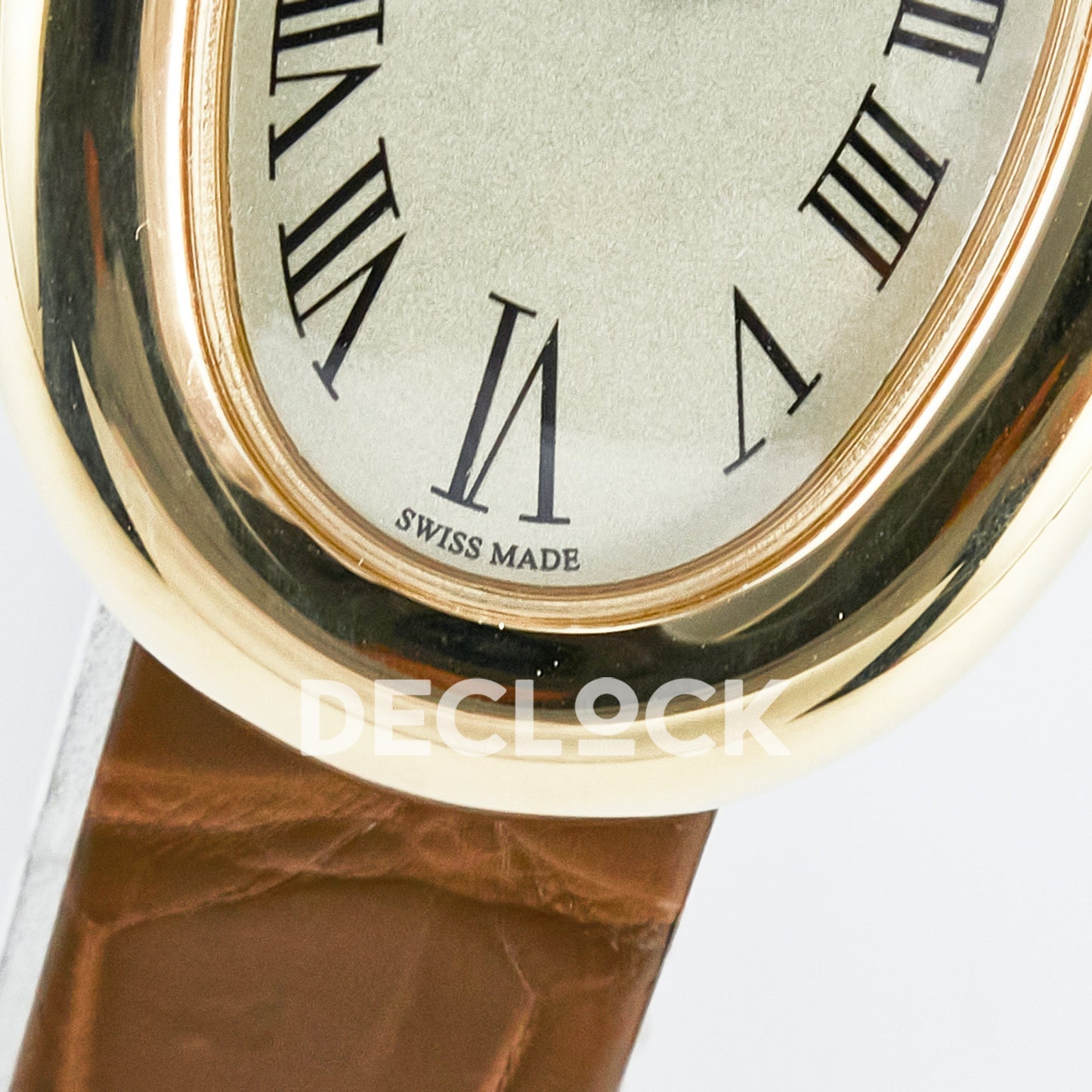 Cartier Baignoire Yellow Gold Plated 31x23mm Brown Leather DRF Swiss Quartz