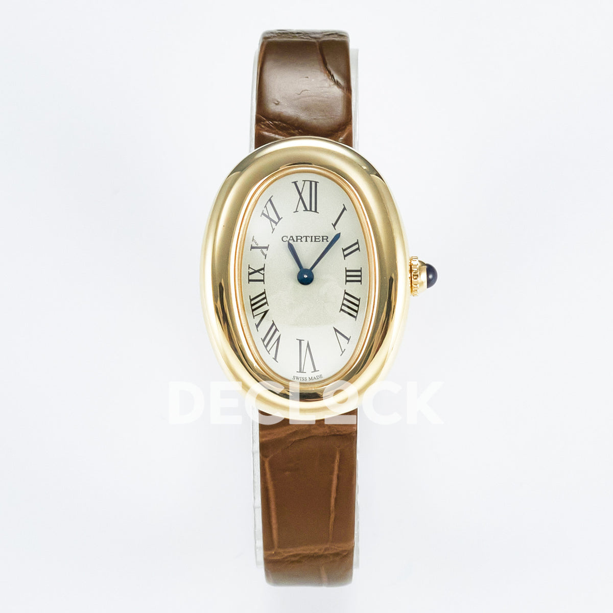 Cartier Baignoire Yellow Gold Plated 31x23mm Brown Leather DRF Swiss Quartz
