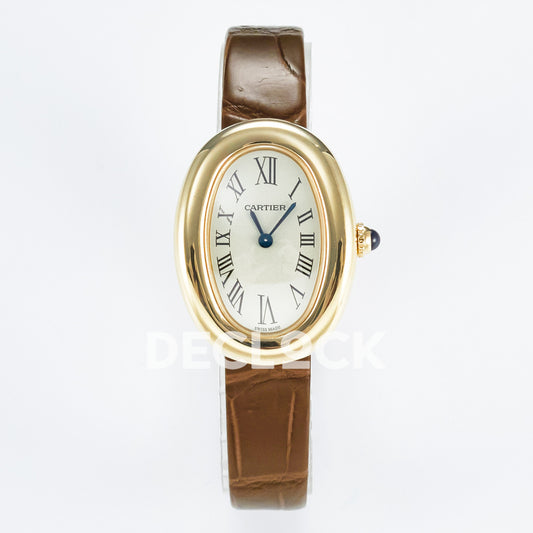 Cartier Baignoire Yellow Gold Plated 31x23mm Brown Leather DRF Swiss Quartz
