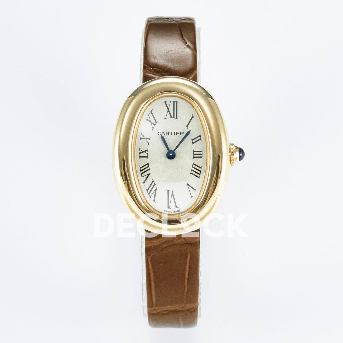 Cartier Baignoire Small 31x23mm Yellow Gold Silver Dial Brown Leather Asian AAA+ Replica – front
