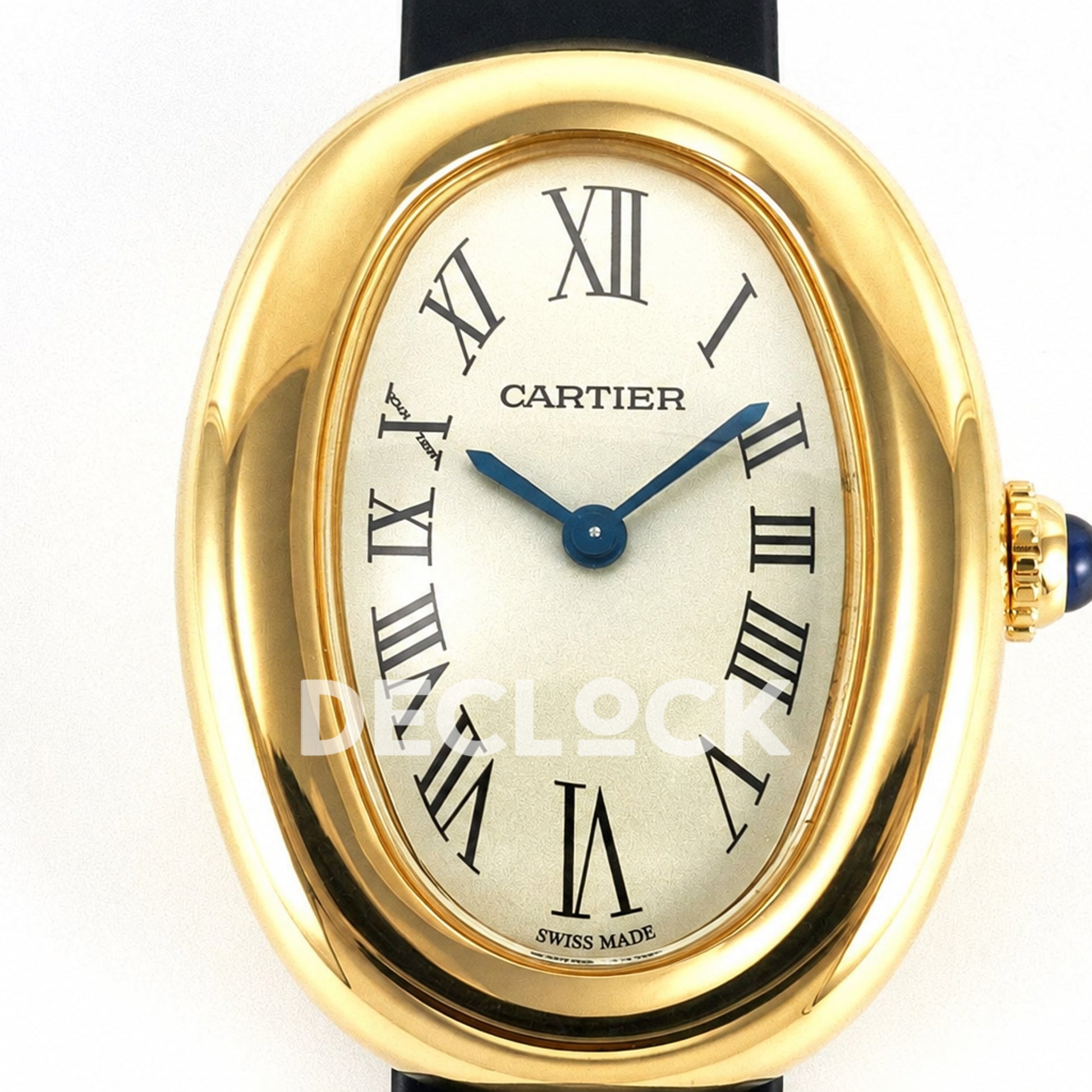 Cartier Baignoire Mini Yellow Gold Plated Black Leather Ronda Quartz