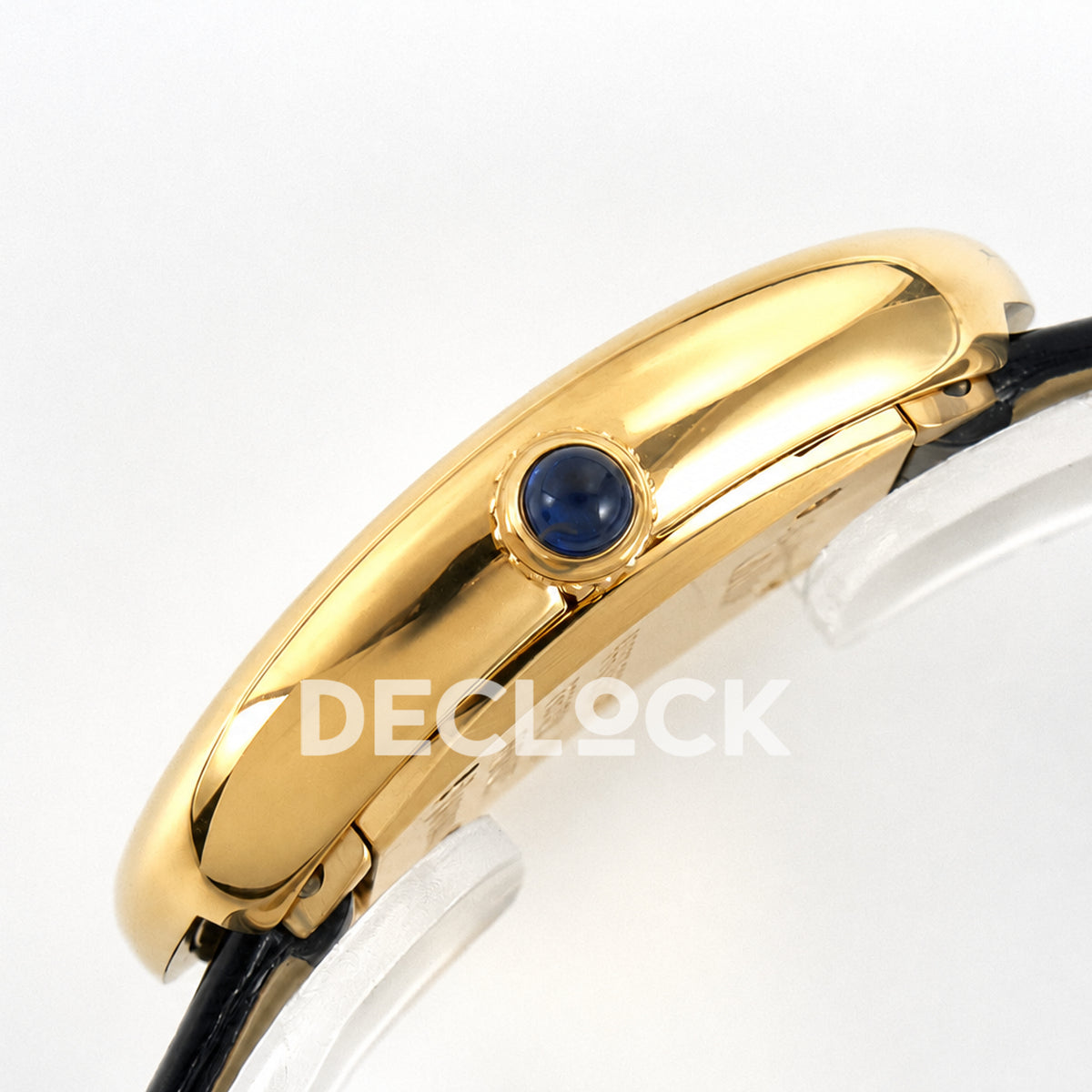 Cartier Baignoire Mini Yellow Gold Plated Black Leather Ronda Quartz
