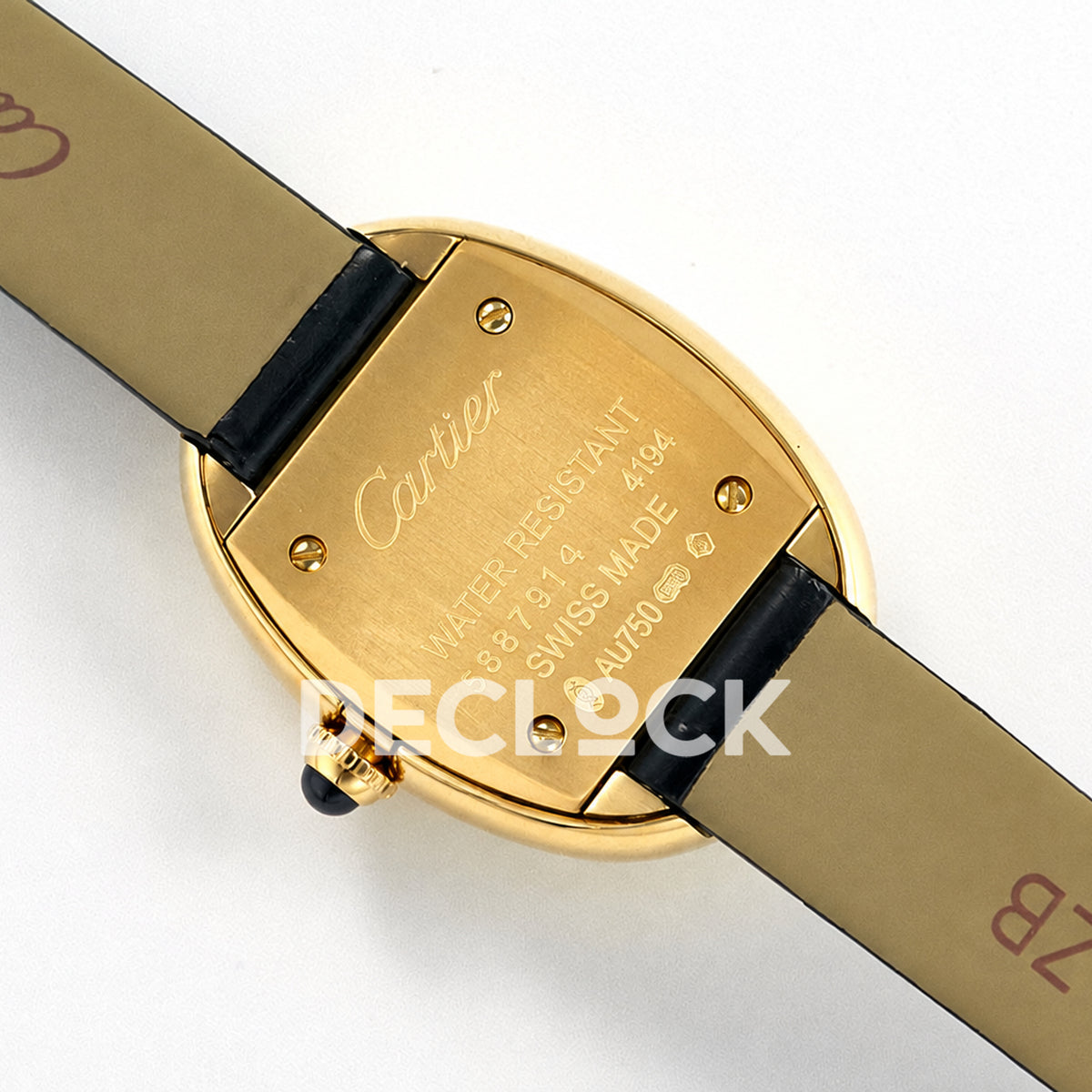Cartier Baignoire Mini Yellow Gold Plated Black Leather Ronda Quartz