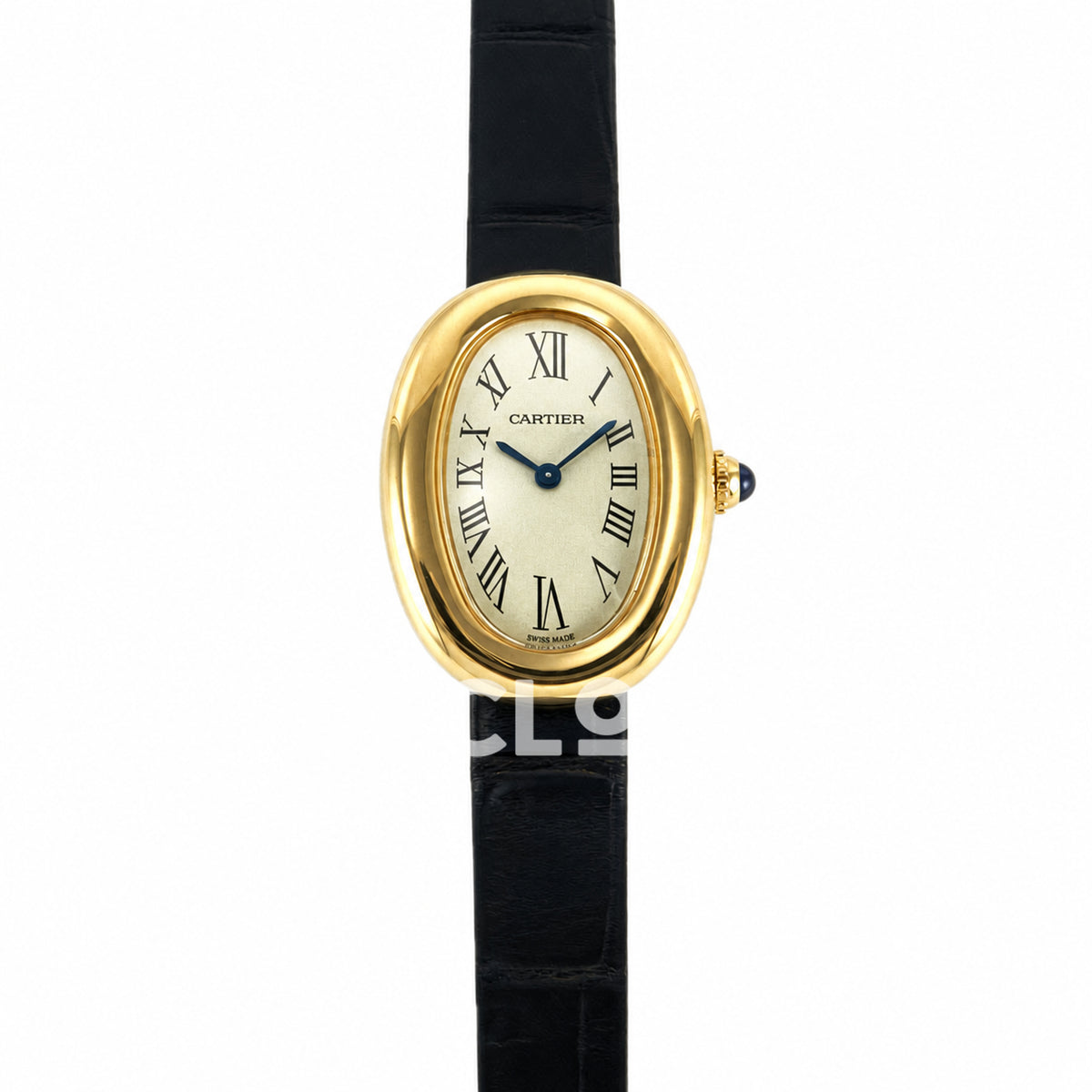 Cartier Baignoire Mini Yellow Gold Plated Black Leather Ronda Quartz