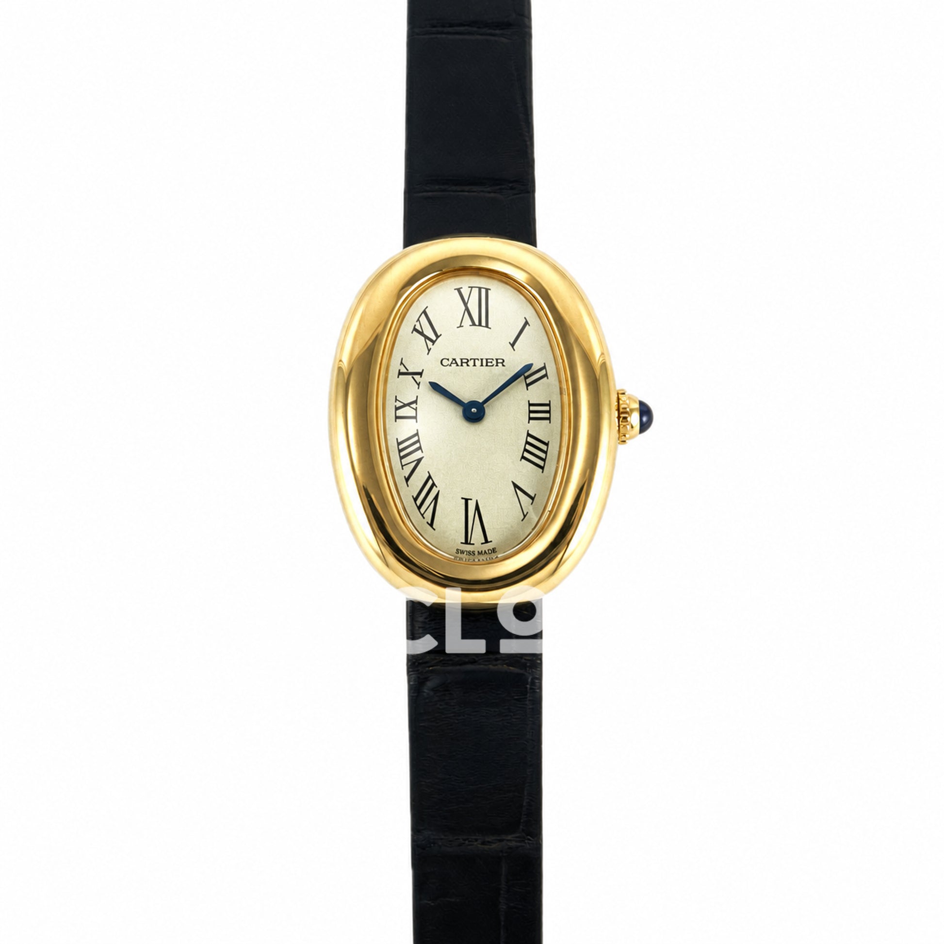 Cartier Baignoire Mini Yellow Gold Plated Black Leather Ronda Quartz