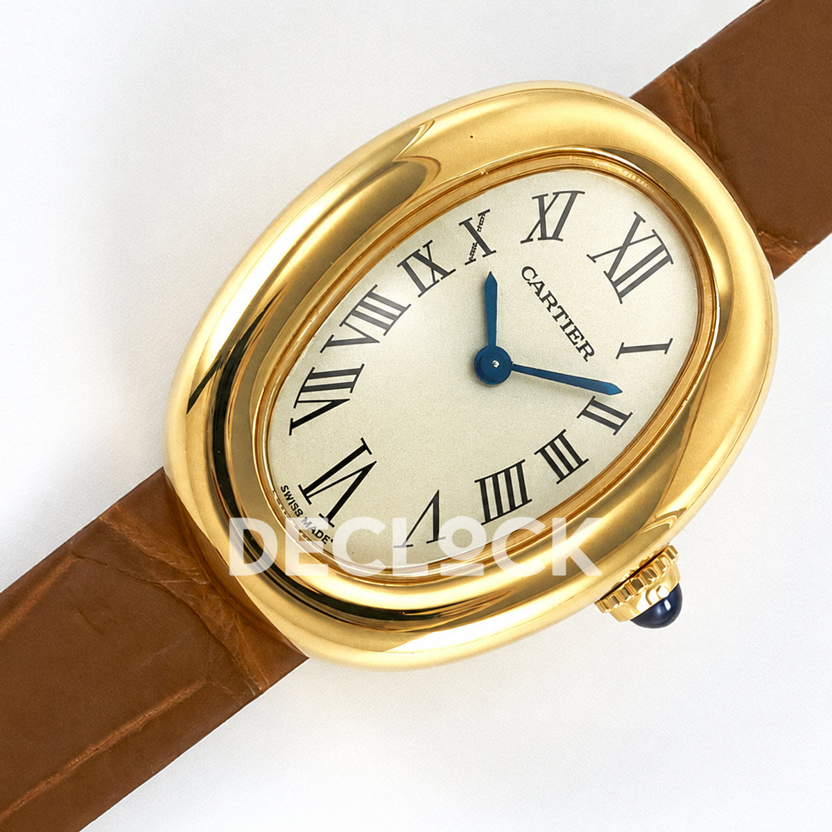 Cartier Baignoire Mini Yellow Gold Plated Brown Leather Ronda Quartz