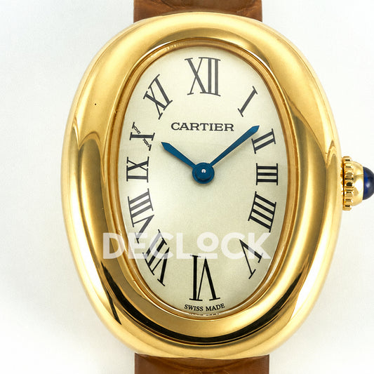 Cartier Baignoire Mini Yellow Gold Plated Brown Leather Ronda Quartz