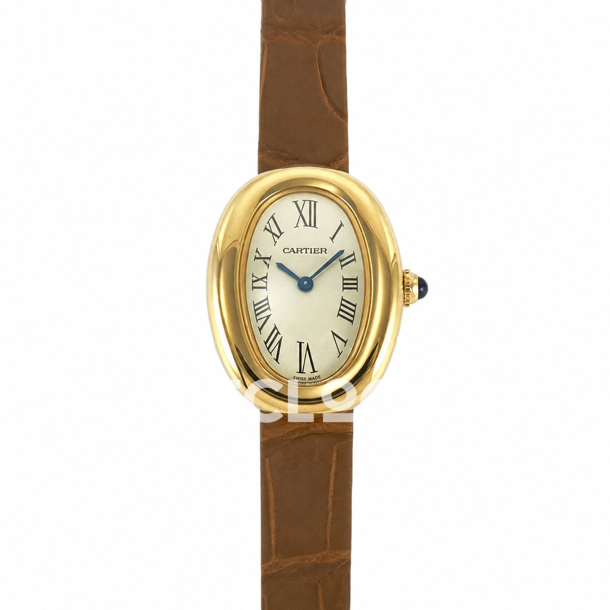 Cartier Baignoire Mini Yellow Gold Plated Brown Leather Ronda Quartz