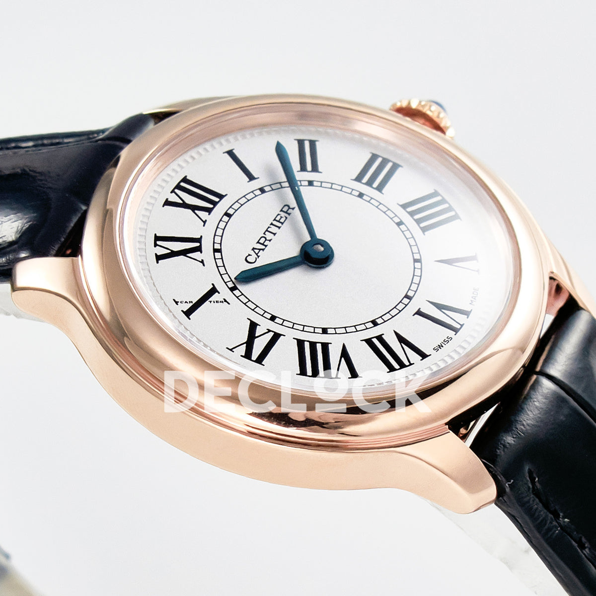 Cartier Ronde de Cartier 29mm Rose Gold White Dial Black Leather Asian AAA+ Replica – case angle