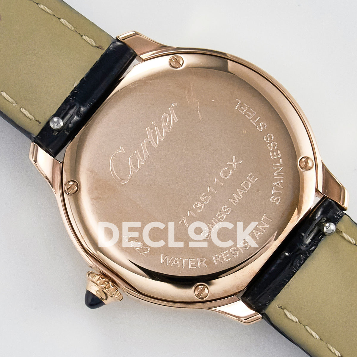 Cartier Ronde de Cartier 29mm Rose Gold White Dial Black Leather Asian AAA+ Replica – caseback