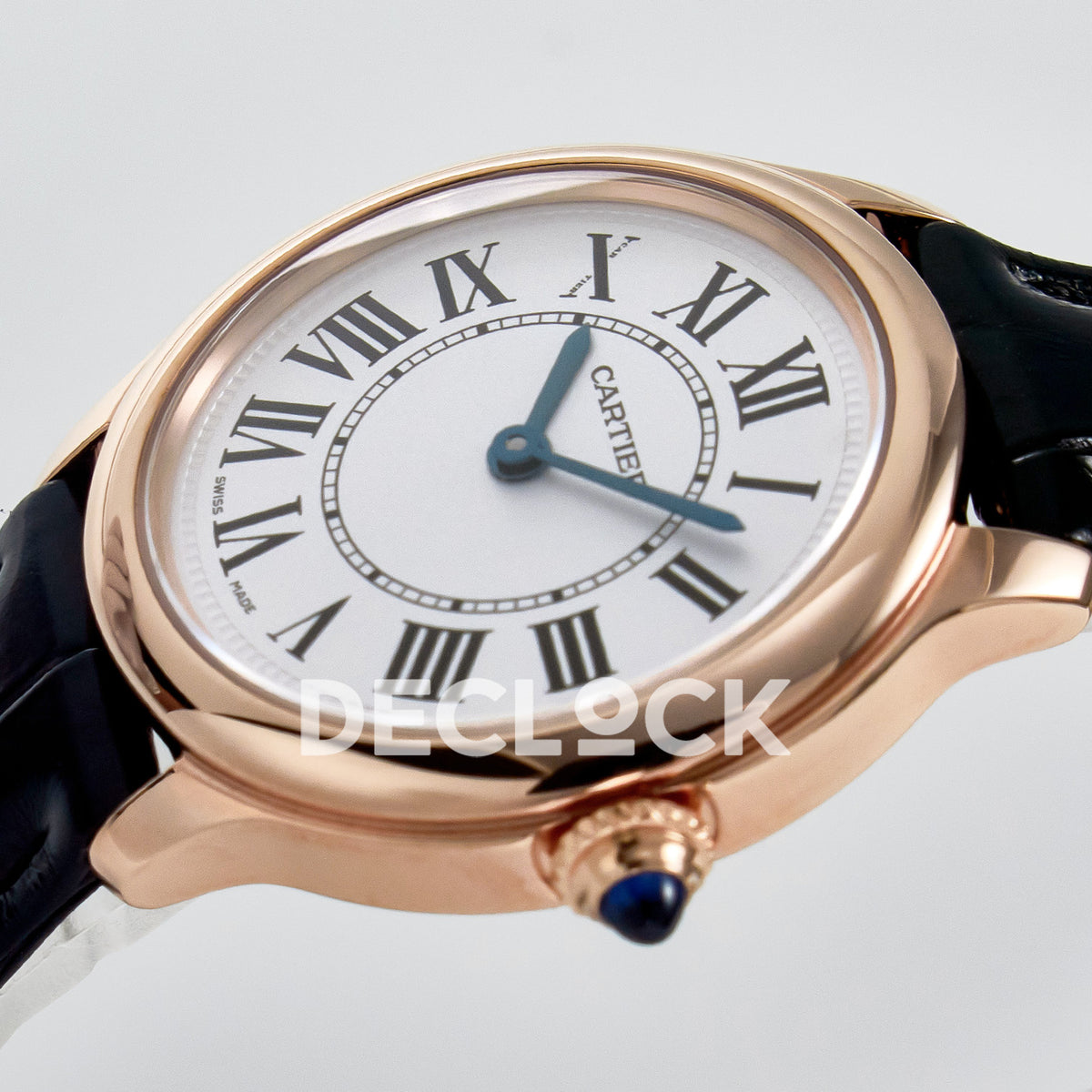 Cartier Ronde de Cartier 29mm Rose Gold White Dial Black Leather Asian AAA+ Replica – crown angle
