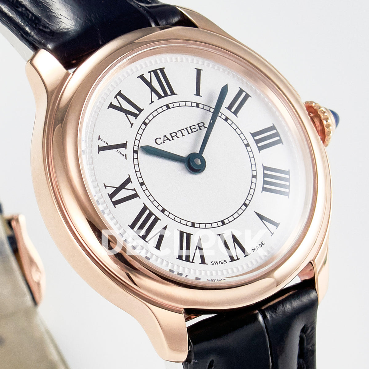 Cartier Ronde de Cartier 29mm Rose Gold White Dial Black Leather Asian AAA+ Replica – dial angle