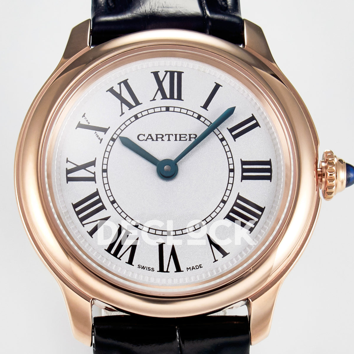 Cartier Ronde de Cartier 29mm Rose Gold White Dial Black Leather Asian AAA+ Replica – dial front