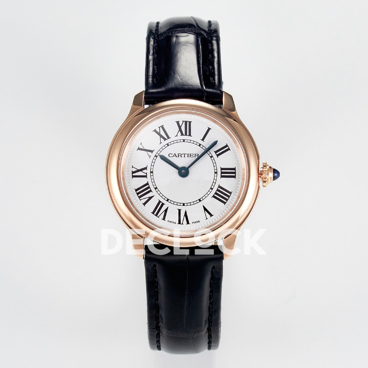 Cartier Ronde de Cartier 29mm Rose Gold White Dial Black Leather Asian AAA+ Replica – front
