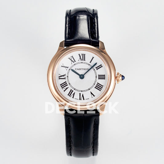 Cartier Ronde de Cartier 29mm Rose Gold White Dial Black Leather Asian AAA+ Replica – front