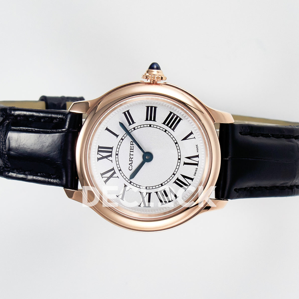 Cartier Ronde de Cartier 29mm Rose Gold White Dial Black Leather Asian AAA+ Replica – side angle
