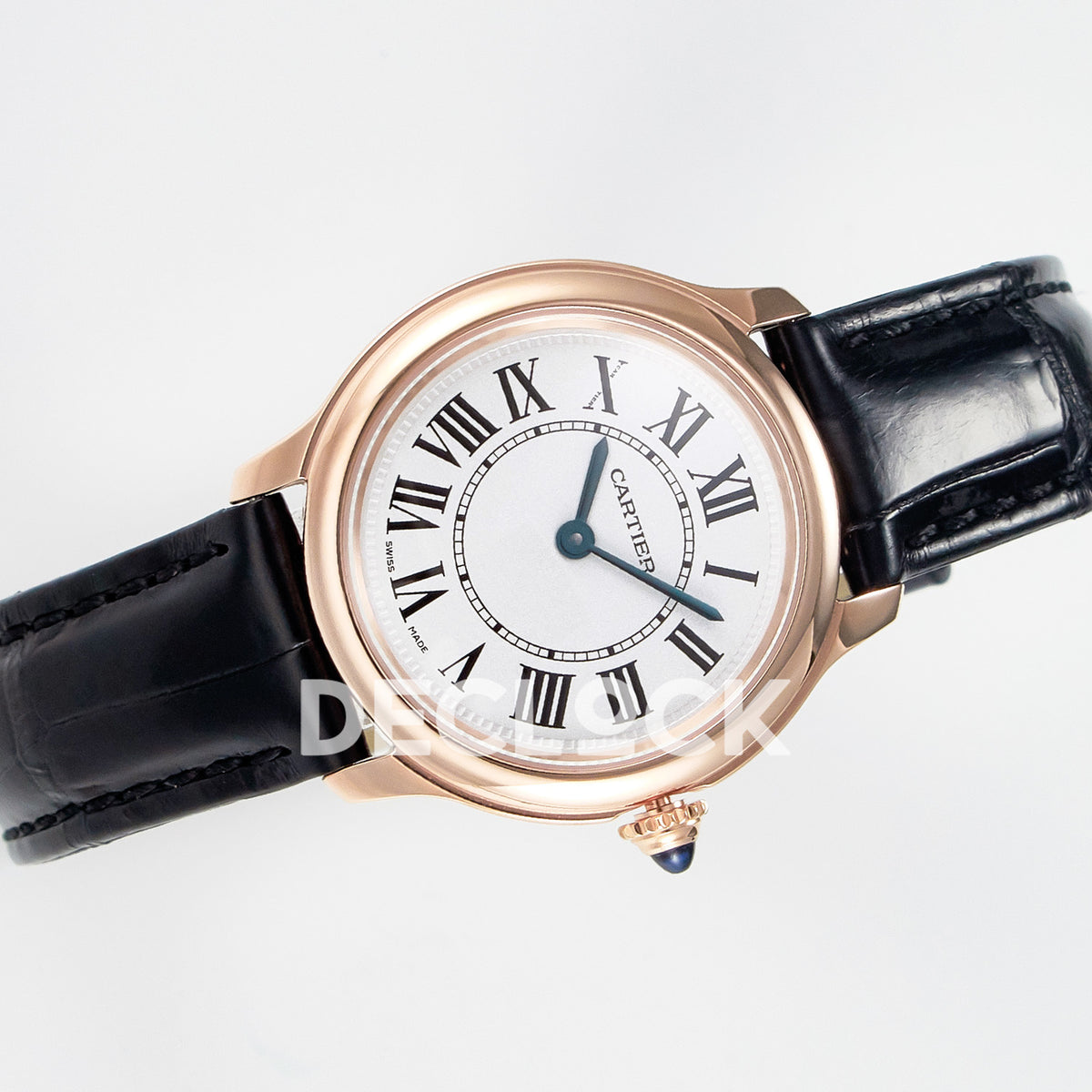 Cartier Ronde de Cartier 29mm Rose Gold White Dial Black Leather Asian AAA+ Replica – strap view