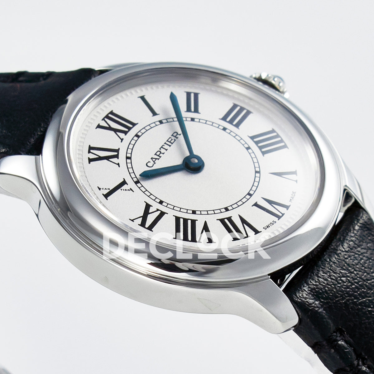 Cartier Ronde de Cartier 29mm Steel White Dial Black Leather Asian AAA+ Replica – case angle