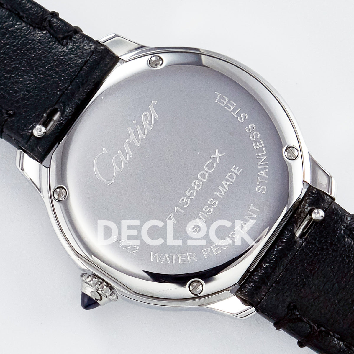 Cartier Ronde de Cartier 29mm Steel White Dial Black Leather Asian AAA+ Replica – caseback