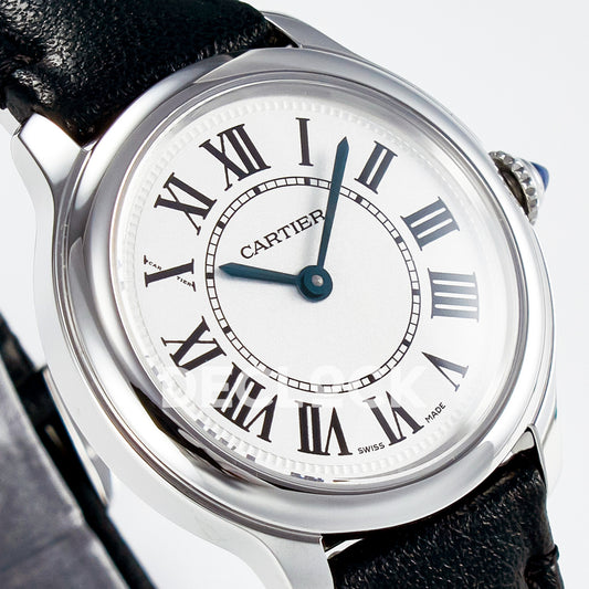 Cartier Ronde de Cartier 29mm Steel White Dial Black Leather Asian AAA+ Replica – dial angle
