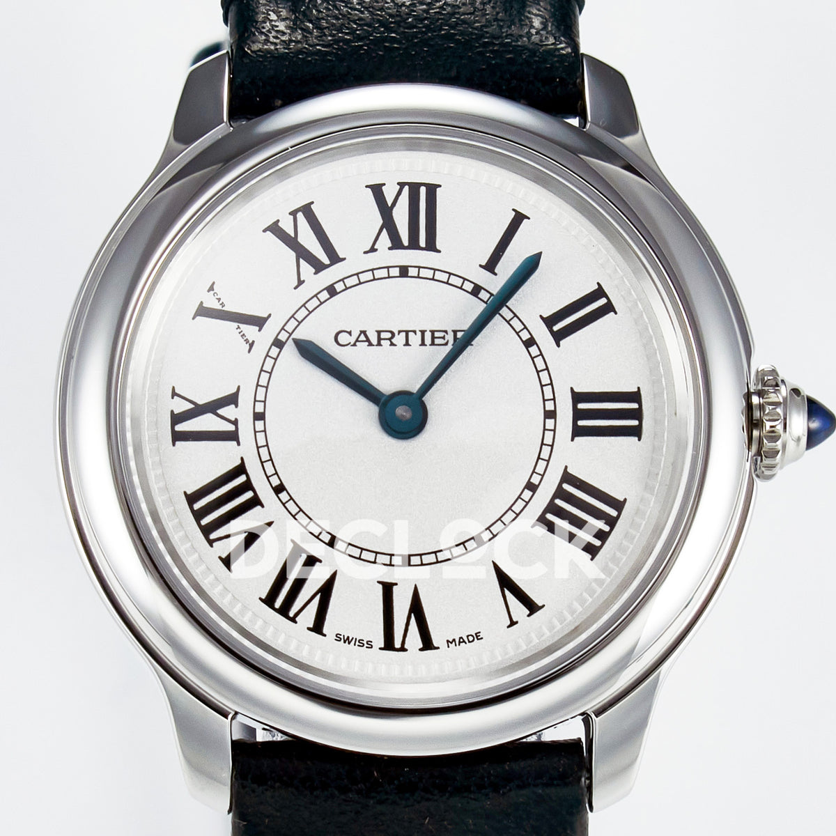 Cartier Ronde de Cartier 29mm Steel White Dial Black Leather Asian AAA+ Replica – dial front