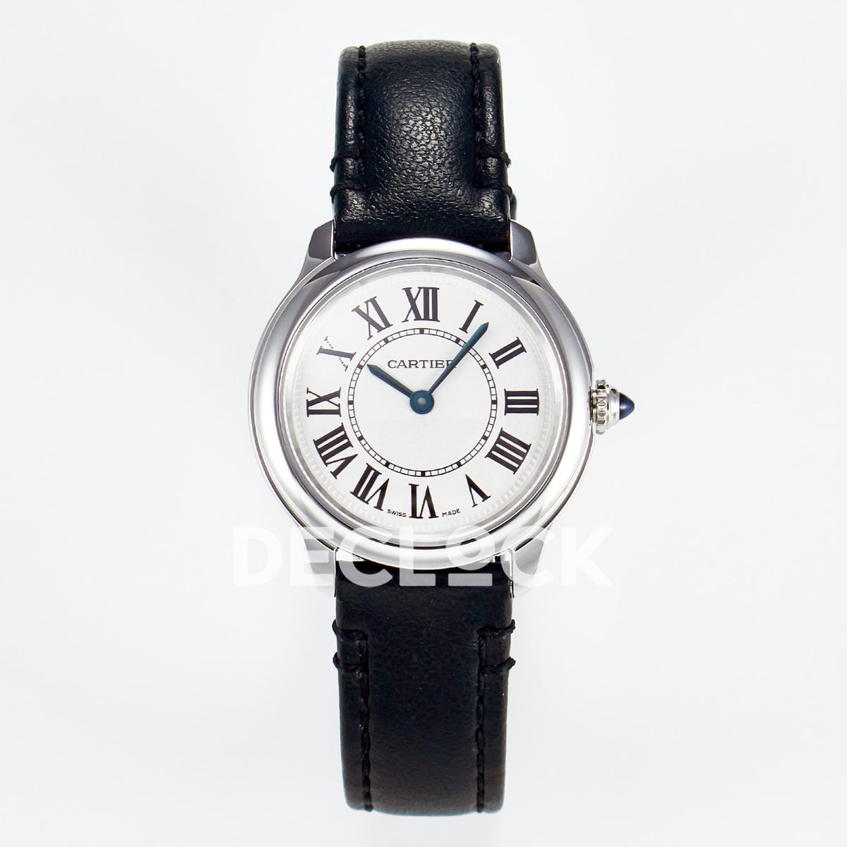 Cartier Ronde de Cartier 29mm Steel White Dial Black Leather Asian AAA+ Replica – front